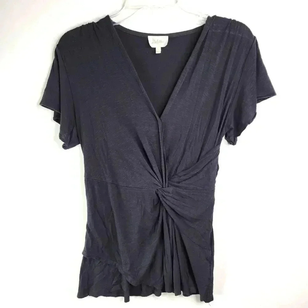 Anthropologie Deletta Top Small Black Twist Front T-Shirt